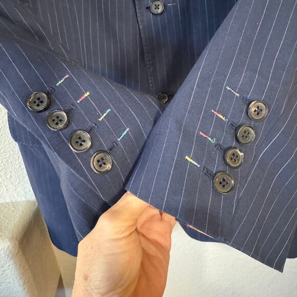 Robert Graham Navy Blue Pinstripe Mens Blazer Size Large EUC Sport Coat Preppy - Picture 4 of 13